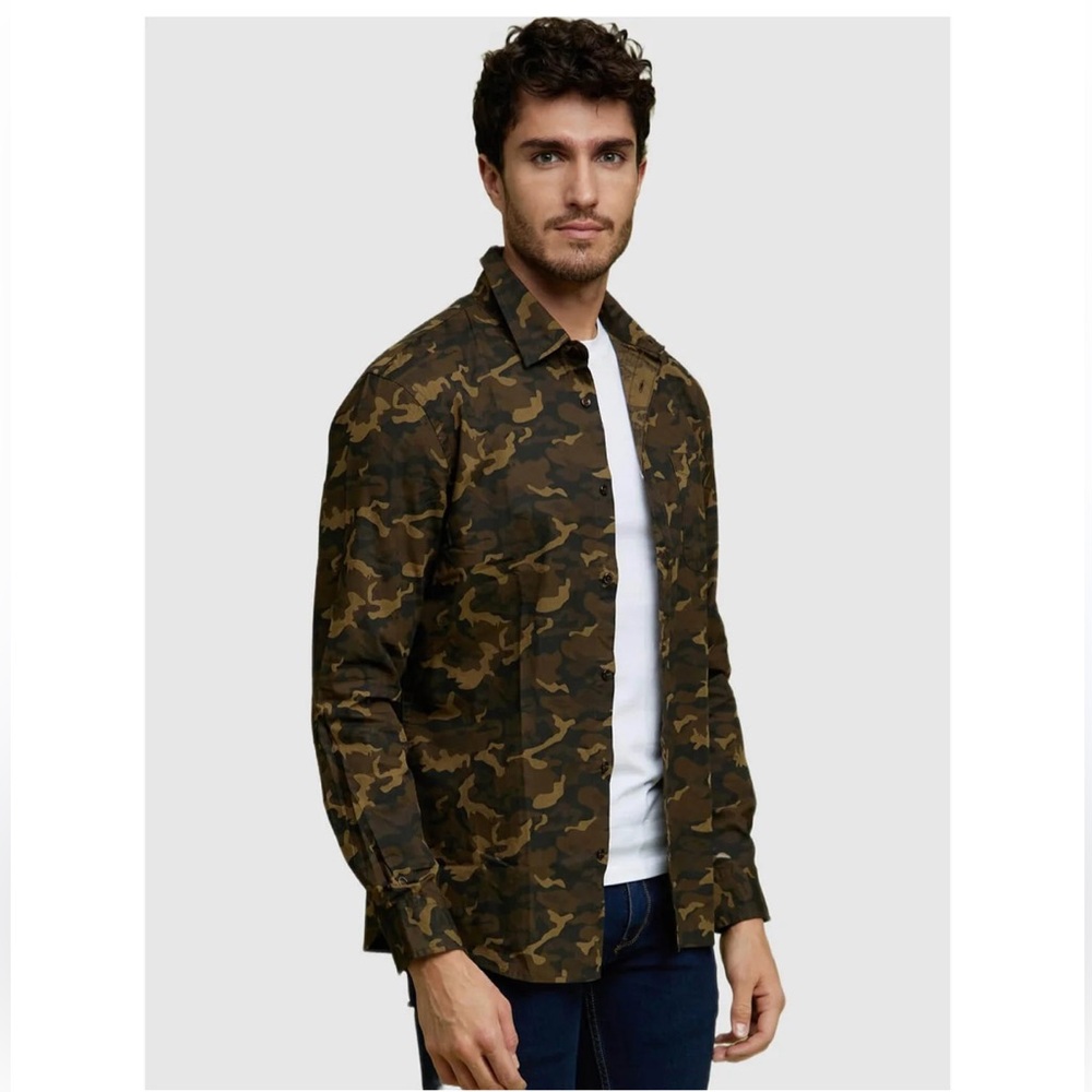 Michael Kors Camo Print Collared Button Down Shirt